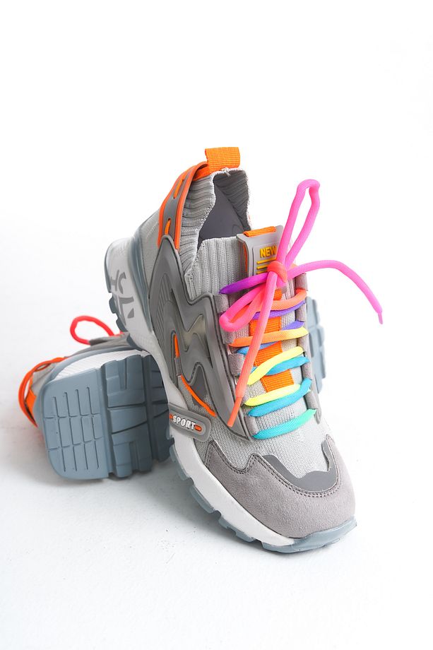 Kadın Sneaker Yüksek Taban Bağcıklı Spor Ayakakbı Flexy Gri - 5