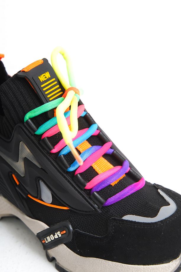 Kadın Sneaker Yüksek Taban Bağcıklı Spor Ayakakbı Flexy Siyah - 6