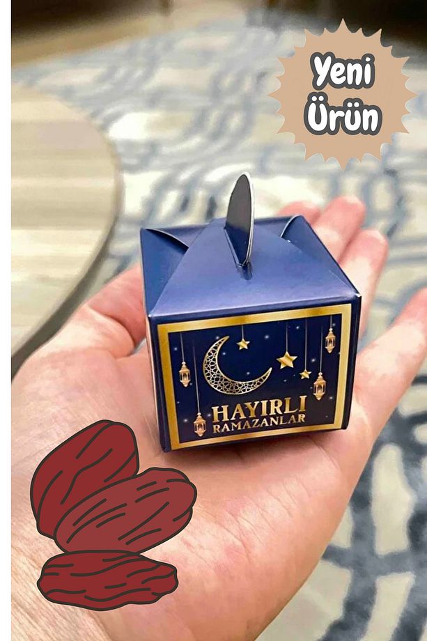 Minik Boy Ramazan Ayı Temalı Hurma Paketleme Kutusu Şeker Lokum Kutusu 10 Adet - 8