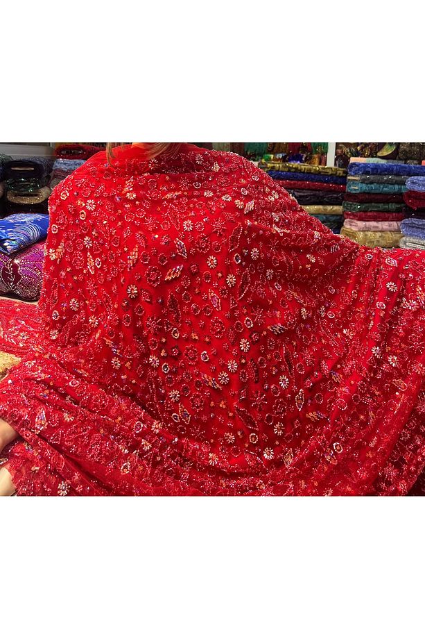 Taş Boncuk İşlemeli Dantel (1Adet=100cmx150cm) - 1