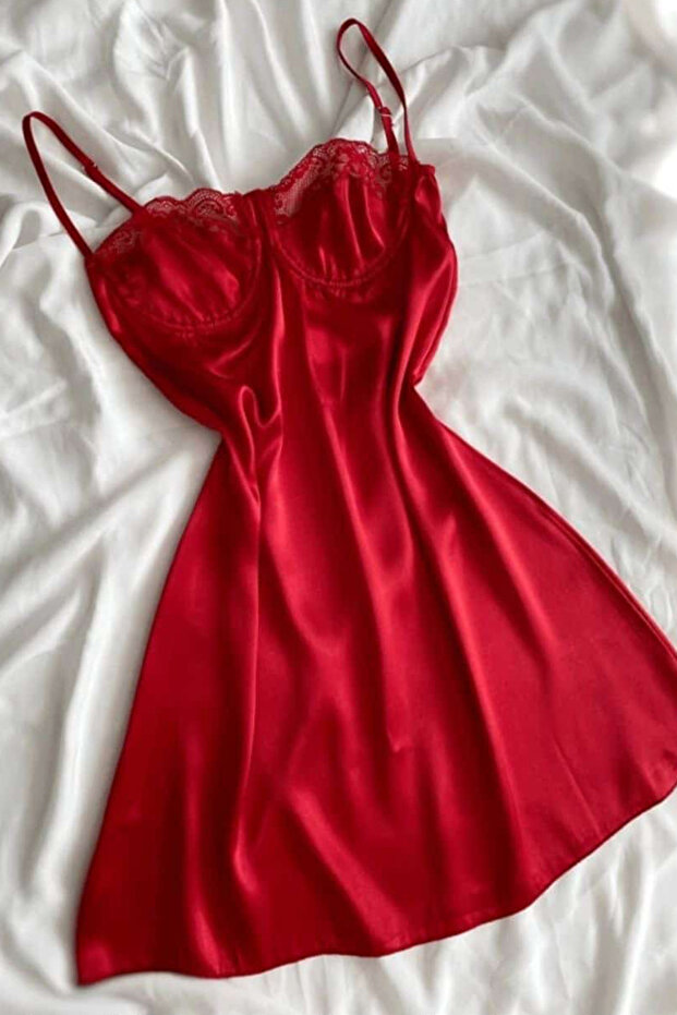 Red Nightgown with Lace Detail – Where Charm and Elegance Meet!