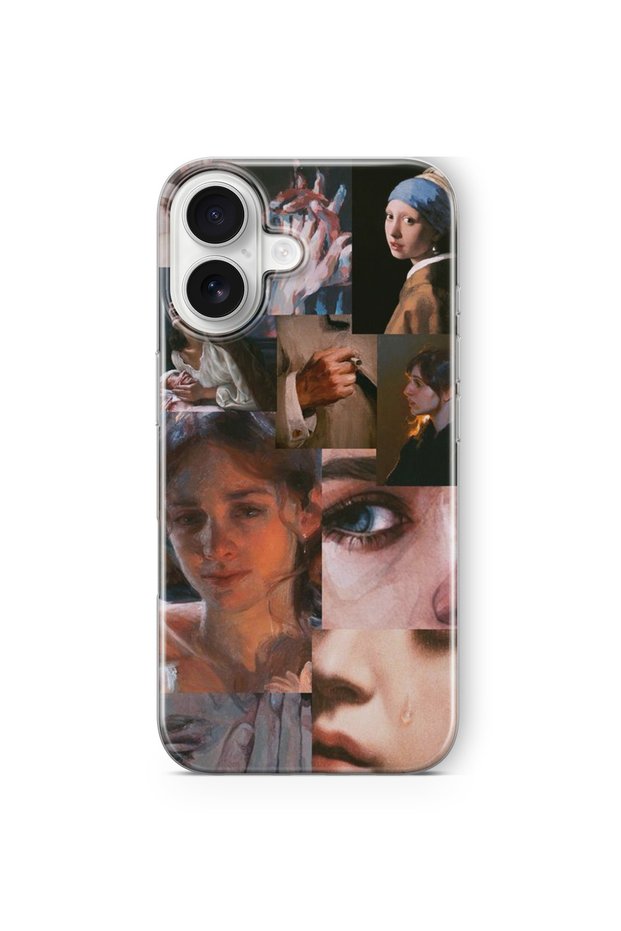 iPhone 16 Plus Compatible Artistic Collage Design Printed Transparent Case