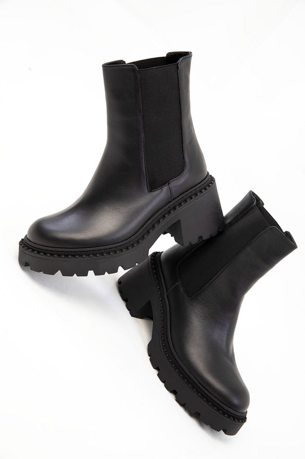 Siyah Hakiki Deri Kadın Bot & Bootie 20215 - 4