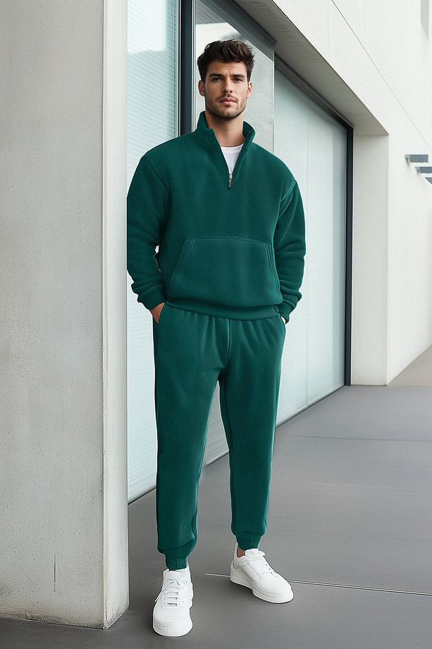 Yeşil Oversize/Geniş Kesim Basic Anti-pilling Polar Eşofman Takımı TMNAW25EM00002 - 1