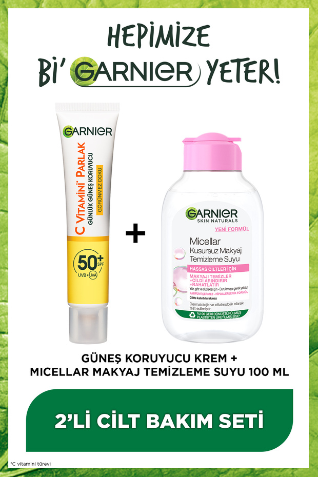 100ml Micellar Makyaj Temizleme Suyu + C Vitamini Parlak Yüz Güneş Kremi Görünmez Doku - 1