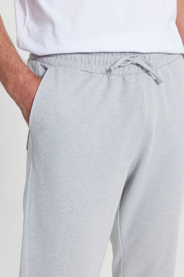 Erkek Gri Melanj Standart Fit Normal Kesim 2 Iplik Cepli Rahat Pamuklu Jogger Eşofman Altı - 5