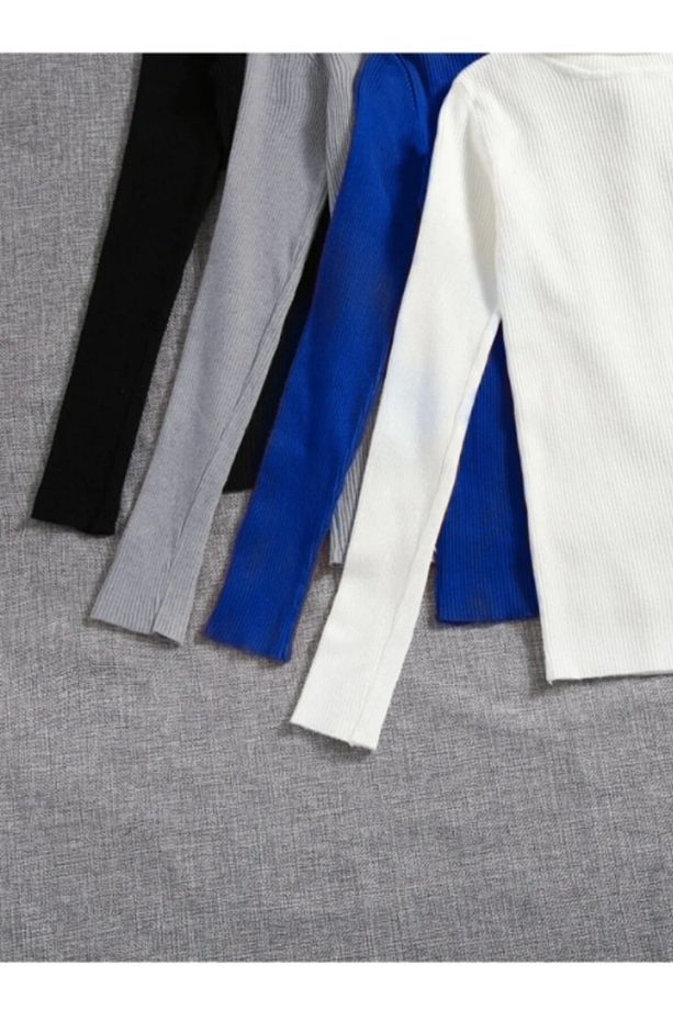 Boğazlı Kazak Pamuklu Şardonlu Slimfit Soft Lüx Renkler - 3