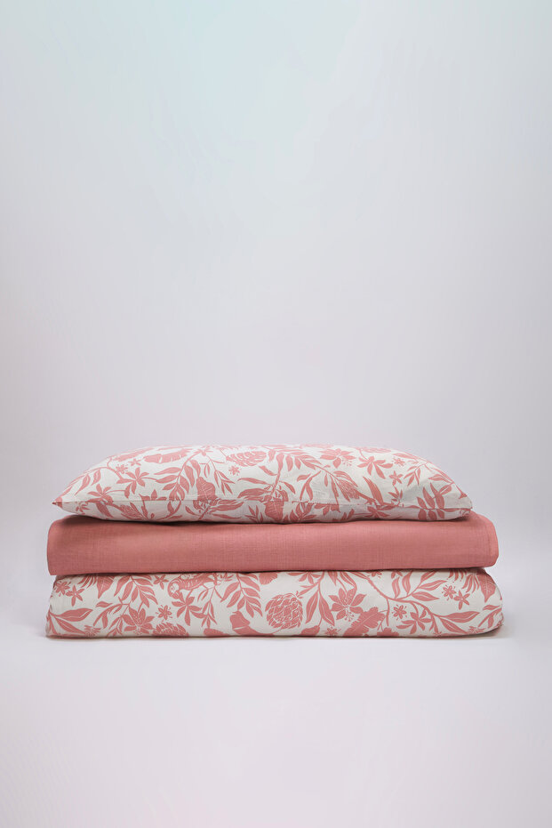 Pembe Pamuk Polyester Karışımlı Çiçek Desenli Tek Kişilik Nevresim Takımı 160x220cm TPHSS25TKN00003 - 4