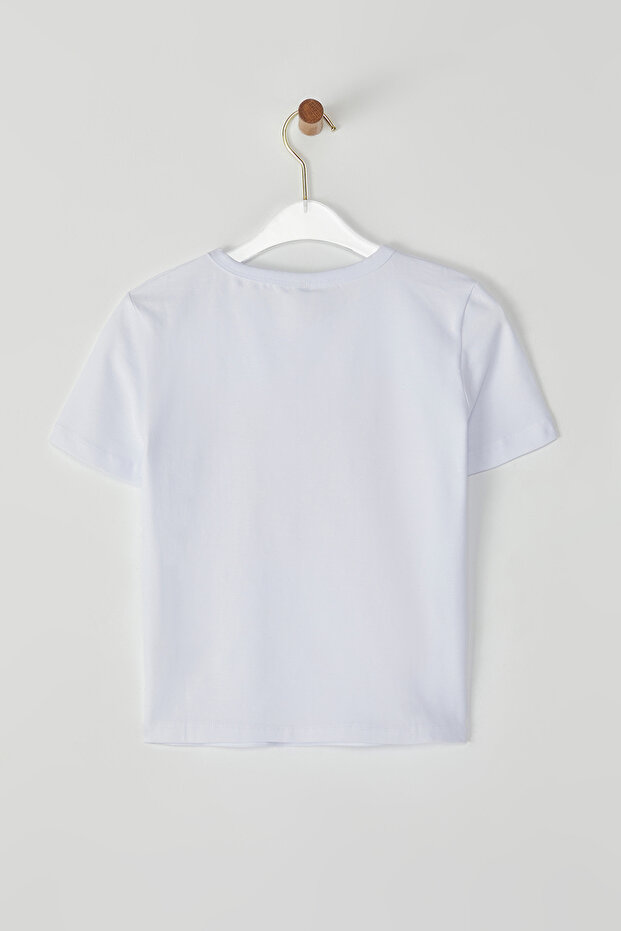 Beyaz Çilek Baskılı Fitted/Vücuda Oturan Baskılı Örme T-Shirt TWOSS25TS00082 - 10