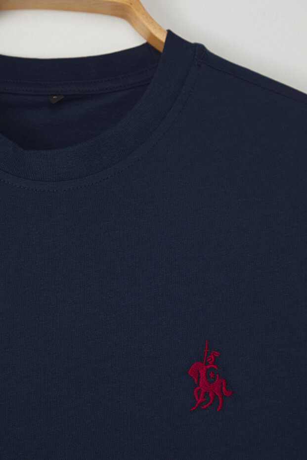 Lacivert Regular/Normal Kesim At Nakış Detaylı %100 Pamuklu T-Shirt TMNSS24TS00056 - 5