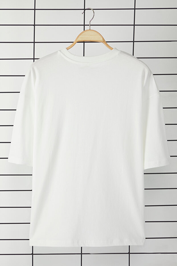 Ekru Loose/Düşük Omuz %100 Pamuklu Basic T-Shirt TMNSS25TS00162 - 5