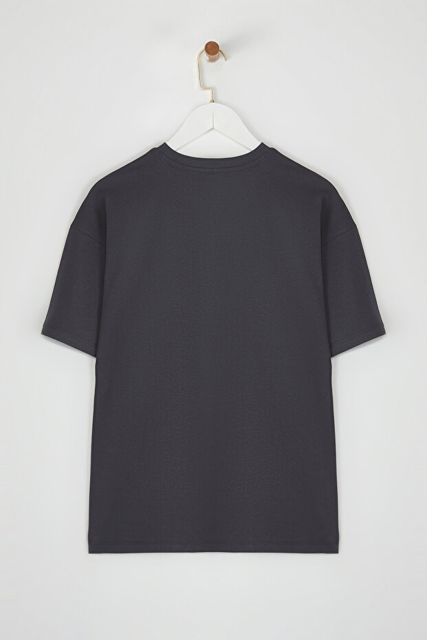 Antrasit %100 Pamuk Oversize/Geniş Kalıp Baskılı Örme T-Shirt TWOSS25TS00075 - 6
