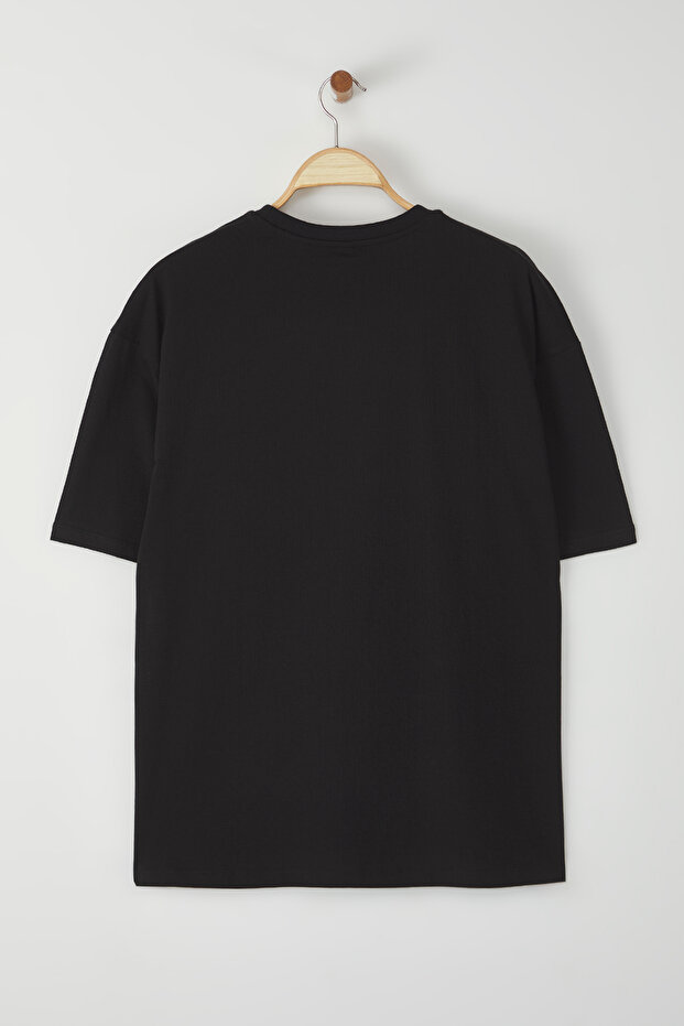 Siyah Unisex Oversize/Geniş Kesim Ayıcık Baskılı %100 Pamuklu T-Shirt TMNSS25TS00161 - 5