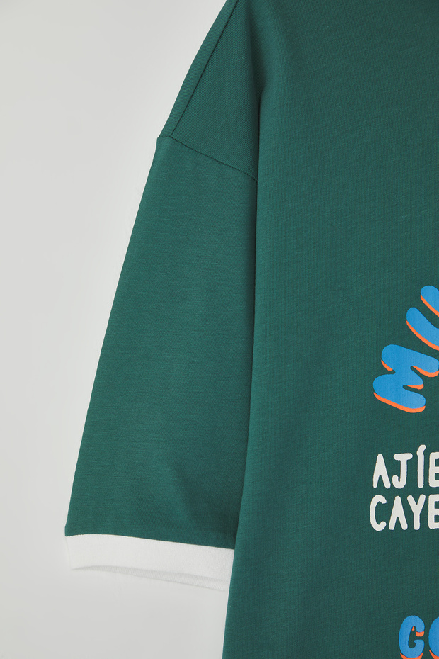 Zümrüt Yeşili Boxy/Kare Kesim %100 Pamuklu Baskılı T-Shirt TMNSS25TS00050 - 3