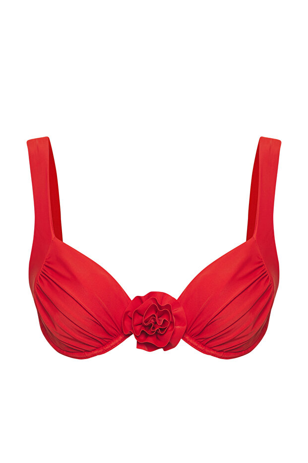 Kırmızı Aplike Detaylı Balconette Kaplı Bikini Üstü TBESS25BU00026 - 6