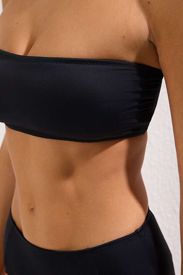 Siyah Straplez Kaplı Hipster Yüksek Bel Basic Bikini Takımı TBESS22BT0018 - 4
