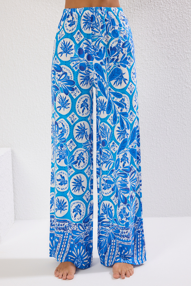 Çini Desenli Dokuma Straplez Bluz Pantolon Plaj Takım TBESS24AU00017 - 4
