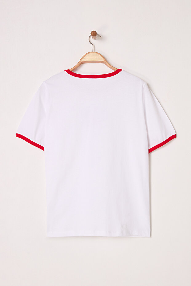 Beyaz Bisiklet Yaka Basic Fit New York Baskılı %100 Pamuk Büyük Beden Örme Tshirt TBBSS25BF00027 - 8