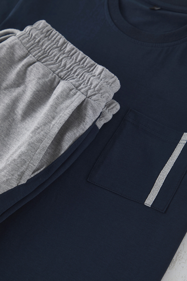 Lacivert Regular Fit Panalli Örme Şortlu Pijama Takımı TMNSS25PT00035 - 3