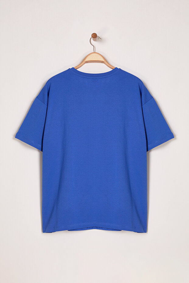 Saks Geniş Kalıp Baskılı %100 Pamuk Büyük Beden Örme T-shirt TBBSS25BF00041 - 7
