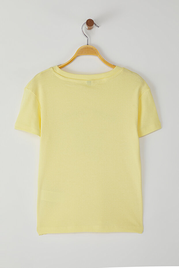 Açık Sarı Tavşan Baskılı Fitted/Vücuda Oturan Örme T-Shirt TWOSS25TS00095 - 6