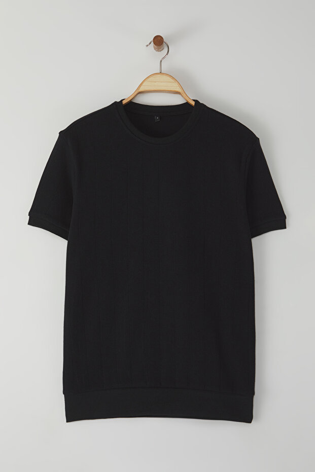 Siyah Regular/Normal Kesim Bisiklet Yaka Pamuklu Basic T-Shirt TMNSS25TS00062 - 5