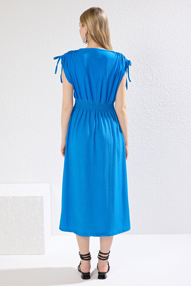 Šaty Midi z pružné látky Saks - Zero Sleeve, Double Breasted, Skater Stahing string Twoss24El01063 - 4