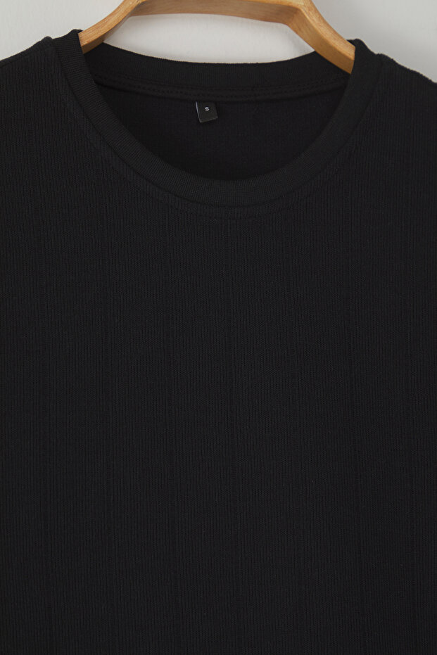 Siyah Regular/Normal Kesim Bisiklet Yaka Pamuklu Basic T-Shirt TMNSS25TS00062 - 8