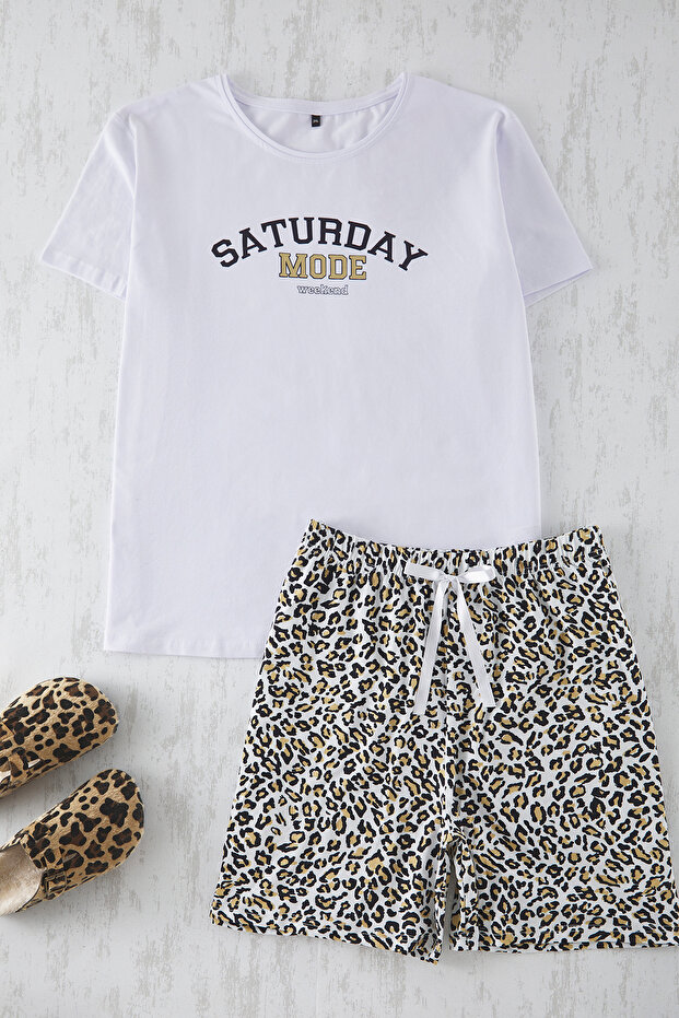 Ecru Leopard Print Knitted Pajamas Set Tbbss25Ai00044 - 5
