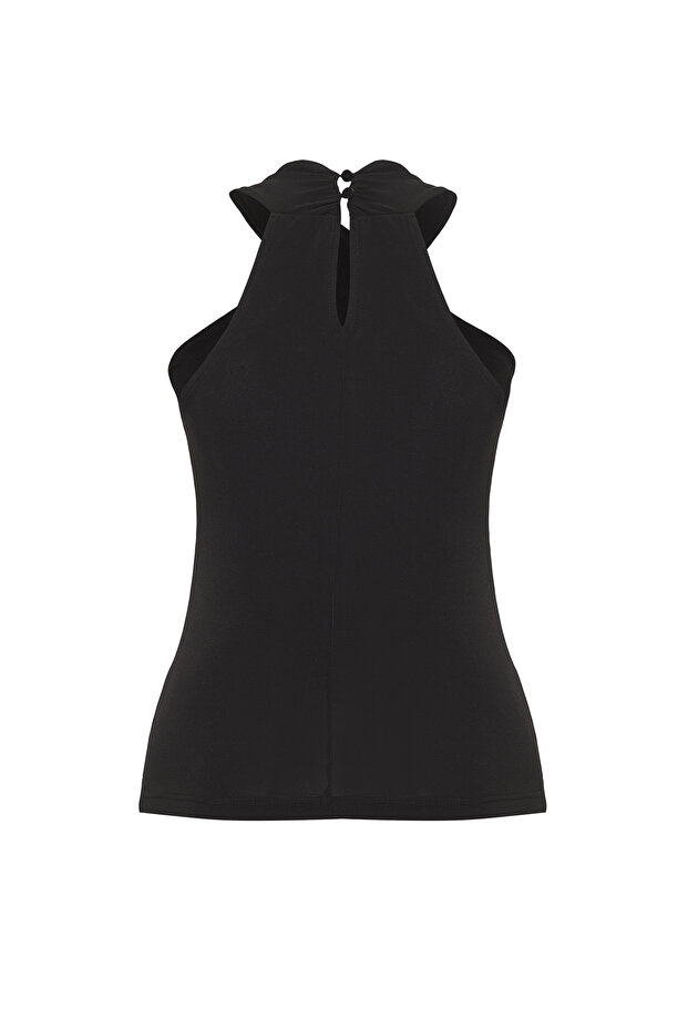 Siyah Boyundan Bağlamalı Fitted/Vücuda Oturan Örme Bluz TWOSS25BZ00399 - 6