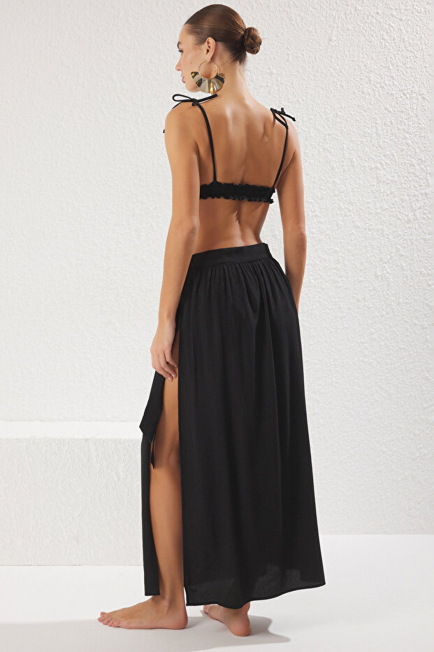 Siyah Dokuma Maxi Plaj Pareo TBESS25PR00009 - 4