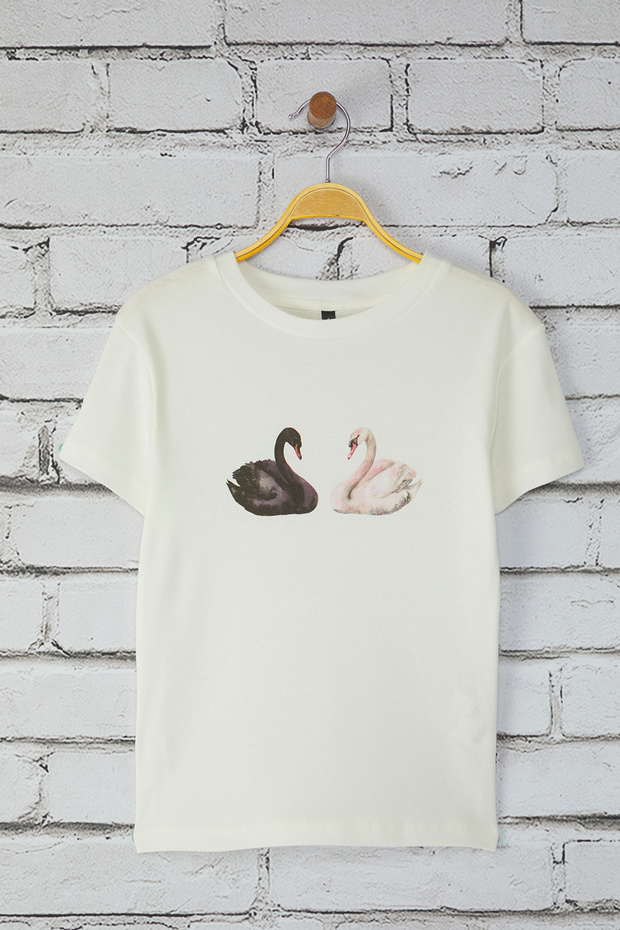 Ekru Kuğu Baskılı Fitted/Vücuda Oturan Örme T-Shirt TWOSS25TS00095 - 5
