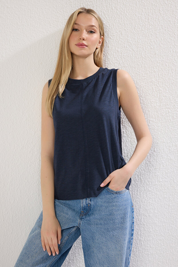 Lacivert More Sustainable Modal İçerikli KolsuzRegular/Normal Kesim Örme Atlet TWOSS25AL00029 - 1