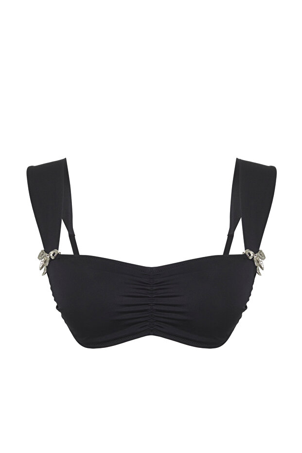 Siyah Aksesuarlı Bralette Kaplı Bikini Üstü TBESS25BU00036 - 5