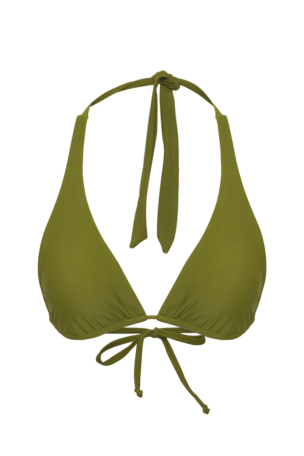 Haki Üçgen Bağlama Detaylı Kaplı Basic Bikini Üstü TBESS25BU00040 - 9