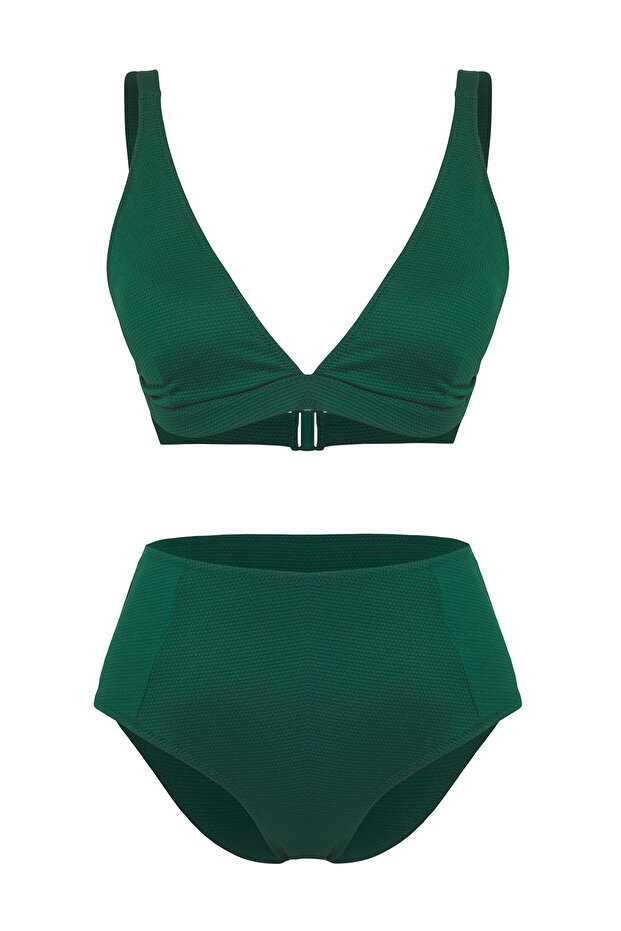 Zümrüt Yeşili Üçgen Kaplı Hipster Yüksek Bel Bikini Takımı TBESS25BT00117 - 5