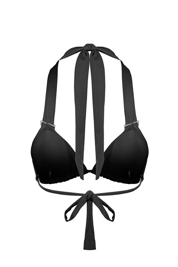 Siyah Aksesuarlı Üçgen Kaplı Bikini Üstü TBESS25BU00037 - 7