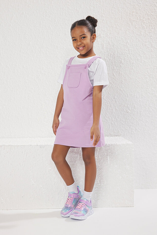 Lila Kız Çocuk Pamuklu Esnek T-Shirt-Jile Set Örme Elbise TKDSS25EL00045 - 1