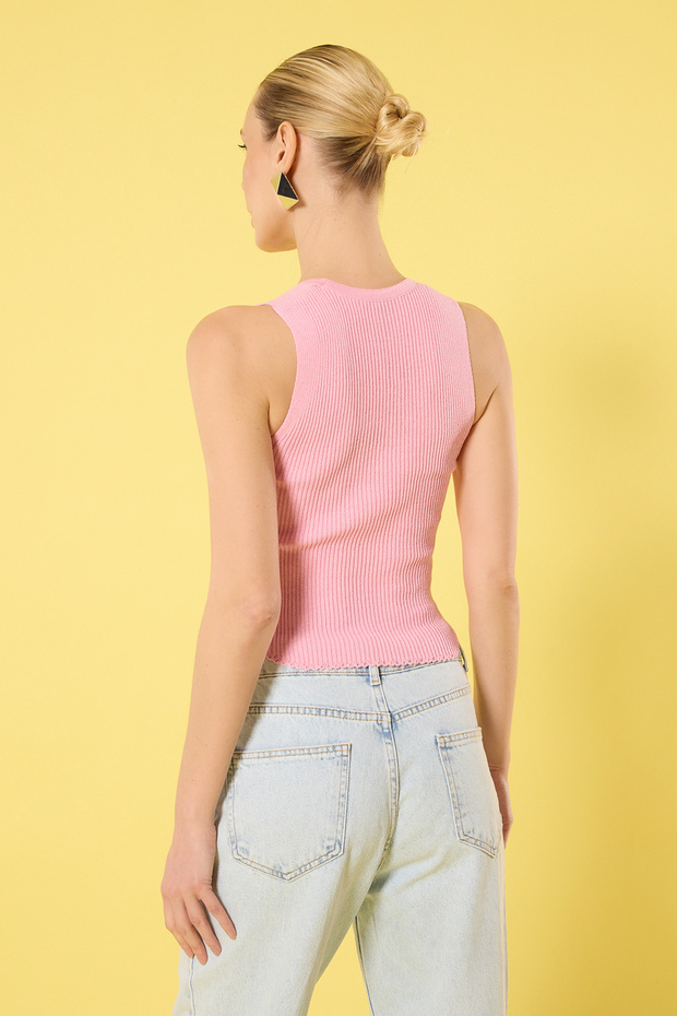 Pembe Kare Yaka Triko Bluz-Etek İnce Triko Bluz TWOSS25BZ00297 - 5