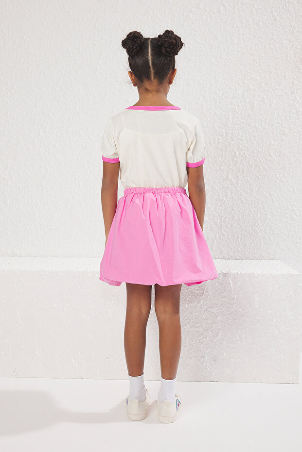 Pembe Kız Çocuk Mini Boy Beli Lastikli Dokuma Balon Fit Etek TKDSS25ET00002 - 3