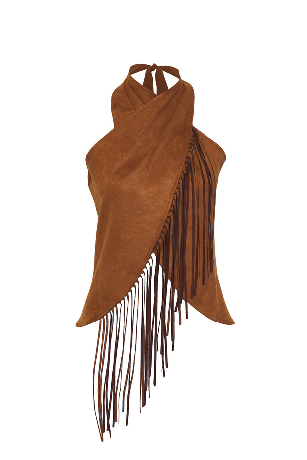 Kahverengi Regular Halter Yaka Boyundan Bağlamalı Yelek TWOSS25YE00079 - 1