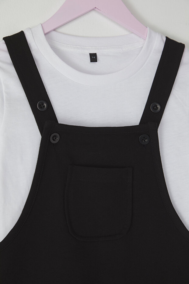 Siyah Kız Çocuk Pamuklu Esnek T-Shirt-Jile Set Örme Elbise TKDSS25EL00045 - 5