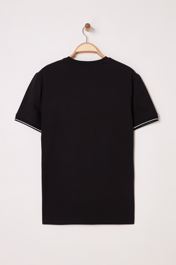 Siyah Regular/Normal Kesim Yazı Baskılı Triko Bantlı %100 Pamuk T-Shirt TMNSS25TS00110 - 4