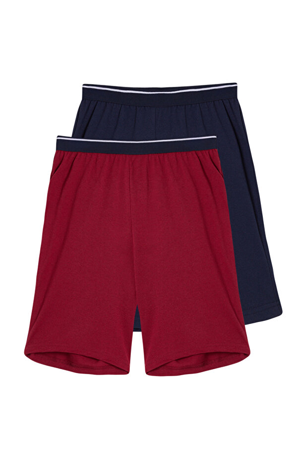 Lacivert- Bordo Regular Fit 2'li Örme Şort TMNSS25SR00045 - 10