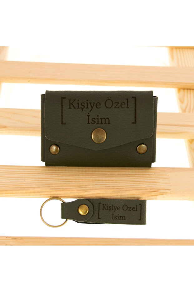 Green Color Personalized High Quality Coin Purse and Keychain Set, Personal Accessory