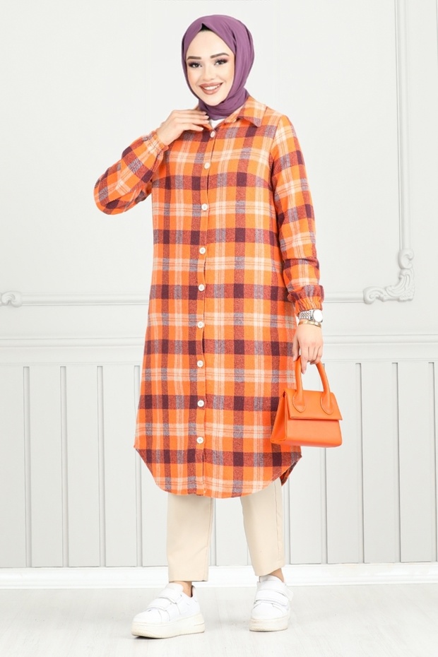 Plaid Tunic 4446Ktr927-M Purple&Orange - Front Button