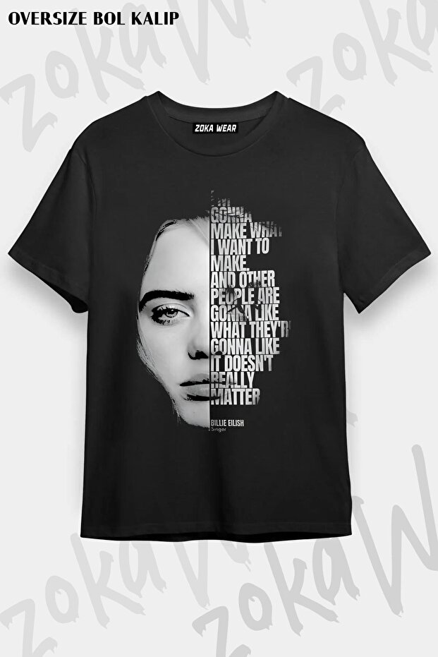 تيشيرت مطبوع بتصميم بيلي إيليش مقاس كبير للجنسين