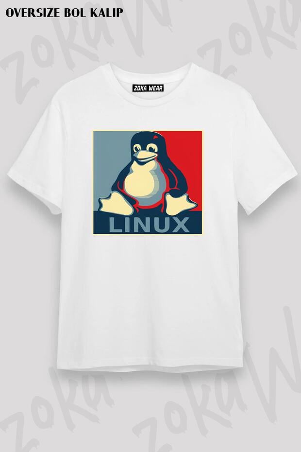 Unisex Oversize Linux Tux Penguin Obama Poster Printed T-Shirt