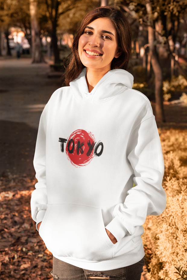 Tokyo Printed Women's Cotton Long Sleeve Rose 3 Thread Hooded Sweatshirt