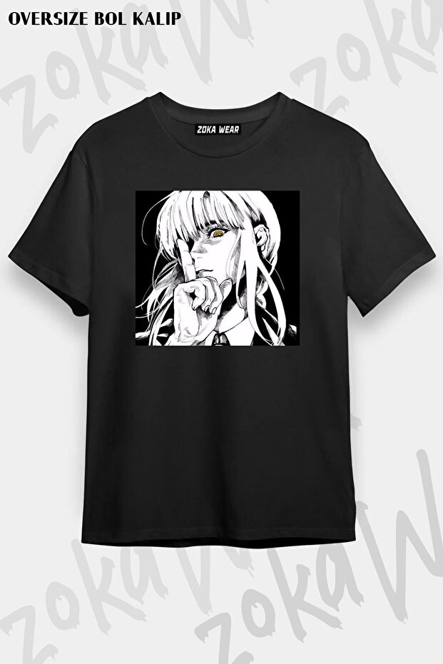 تي شيرت مطبوع بتصميم كبير الحجم للجنسين من Chainsaw Man Makima v2